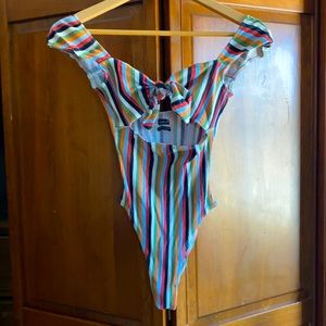Women’s Tie-Front Striped Bodysuit